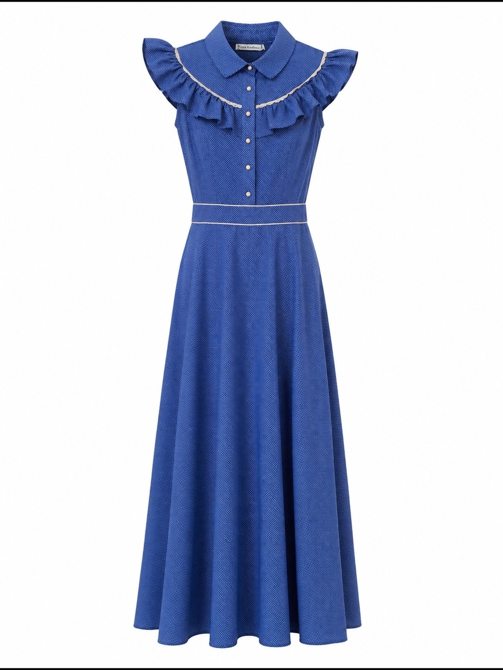 Vintage Blue Ruffled Collar Maxi Dress, size XS-S, Tall
